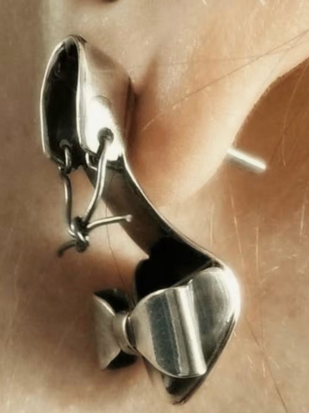 Vintage Silver Tone Bow Accent, High Heel Earrings